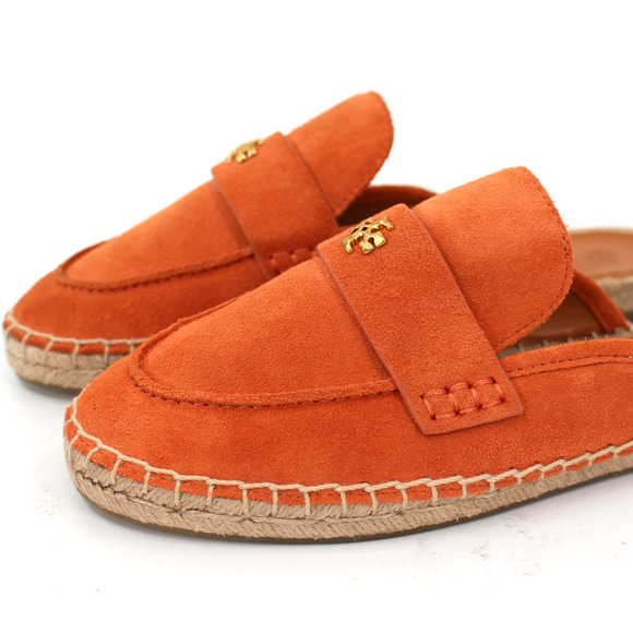 Tory Burch Seaside Sienna Rose Suede Mule Espadrille 7M Gold Medallion Flats NEW - Picture 3 of 9